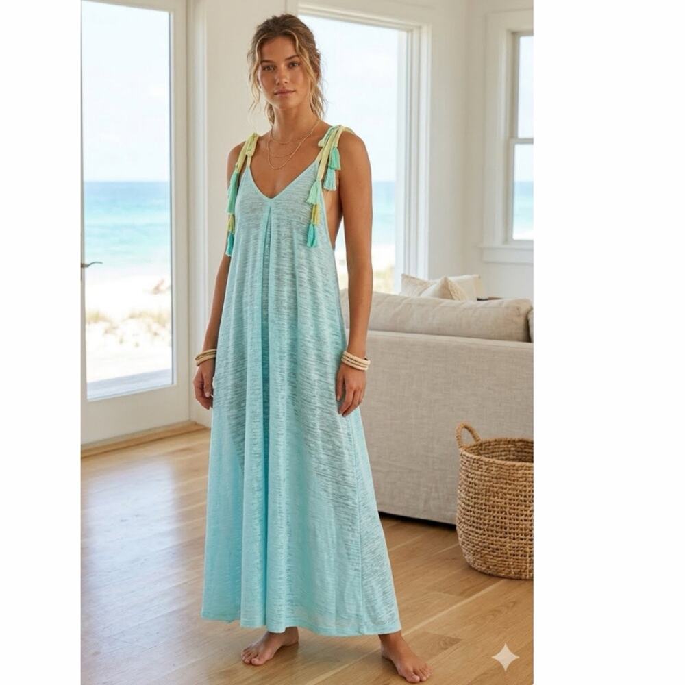 Pitusa Llama Swim Cover-Up Dress Blue One size Adjustable Straps Beach Resort